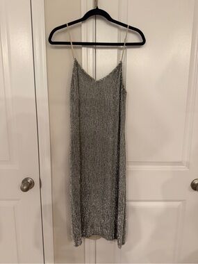 Retrofête - Mischa Dress Silver Sequin Dress with Spaghetti Straps NWT